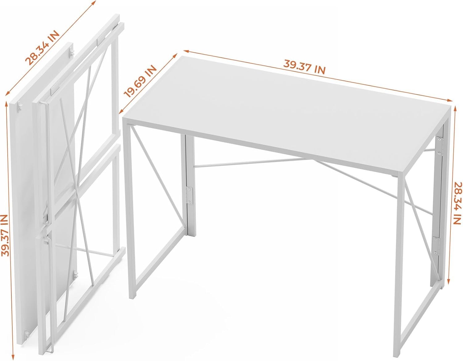 Harper white 100*50*72 cm Folding Desk White Desks, Foldable Computer Desk Spaces Saving Writing Table for Bedroom, Home Office, Dorm, Apartment, Kids